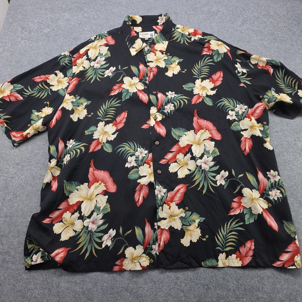 Iolani Mens  3XL Tropical Floral Short Sleeve Hawaiian Shirt Blue/Black USA